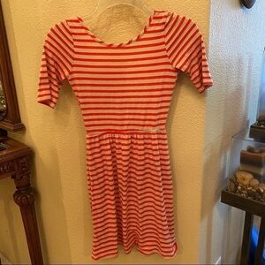 DEE ELLE Girls Red & Beige Stripes Low Back Dress